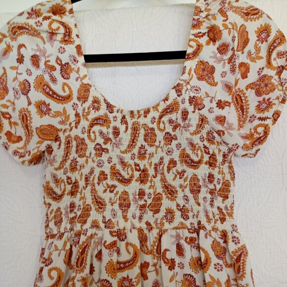 Hollister Maxi Dress Small Smocked Paisley Puff Sleeve Womens - Picture 5 of 10